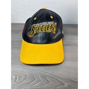 Vintage 90s Pittsburgh Steelers Leather Snapback Men's Hat- Team NFL- USA- EUC